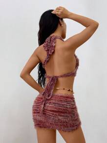 Sweetina Retro American Style Bodycon Sexy Pearl Chain Decor Midi Dress - Multicolor - View 2