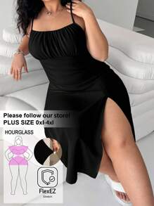 SHEIN EZwear 黑色休闲加大码女式连衣裙 - 黑色 - 查看 1