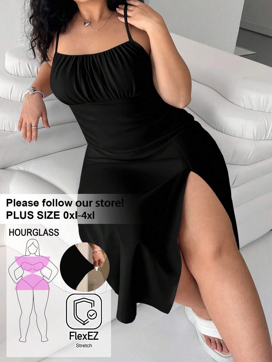 SHEIN EZwear 黑色休闲加大码女式连衣裙 - 黑色 - 查看 1