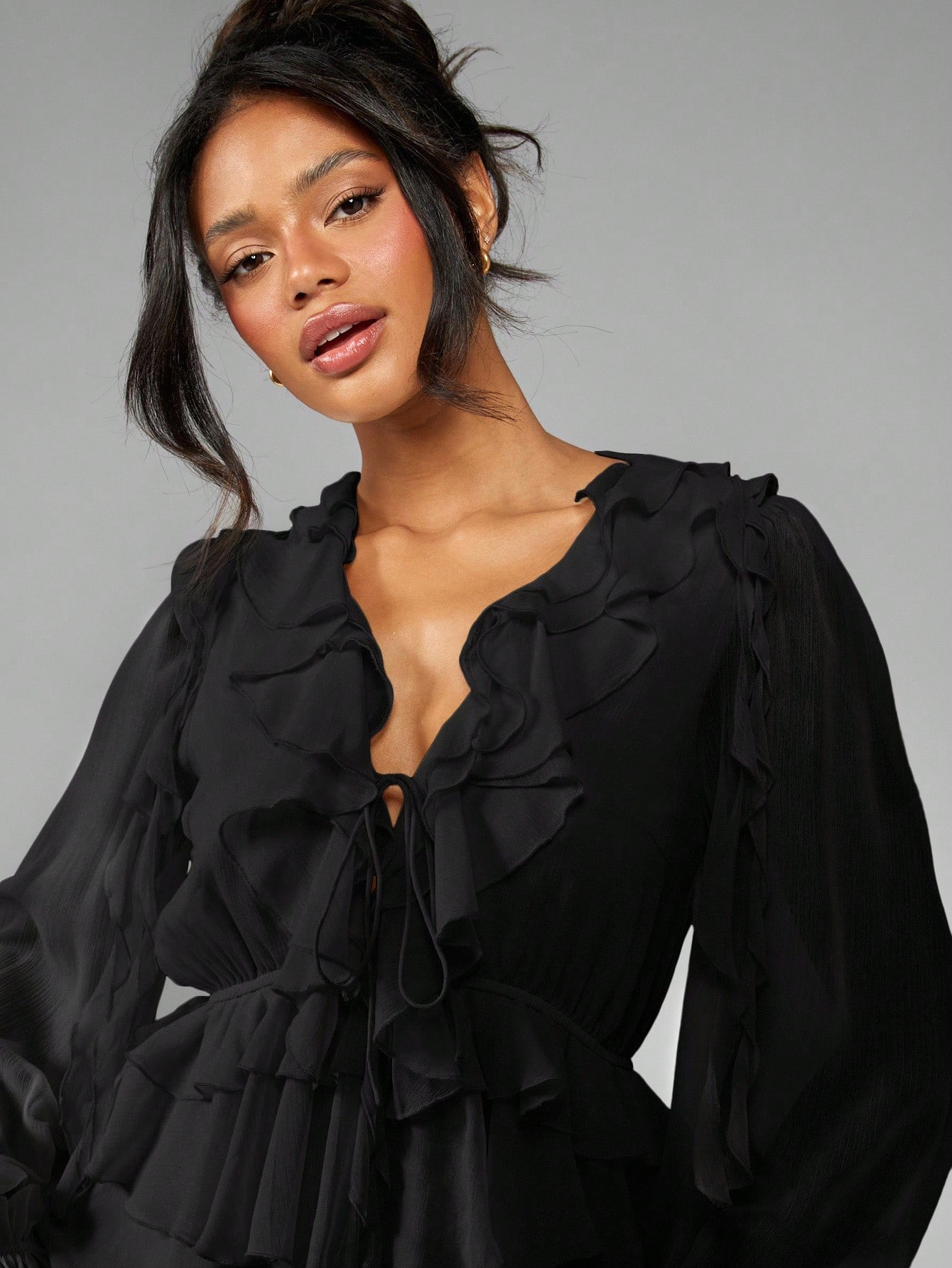 Mini Dress Missguided Frill Dress Missguided Chiffon Mini Dress With Balloon  Sleeves Ruffle Layered Tiered Skirt