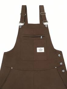 Claim Dot Men's Casual Fashion Versatile Bib Overalls, With Patch Design, Oversized, Summer , Fall Brown Overalls Baggy Overalls Men S Overalls Loose Overalls