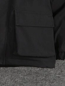 SHEIN 4-7 Years Old Boys Black Hooded Fleece Jacket, Suitable For Autumn, Spring And Winter - Black - View 6