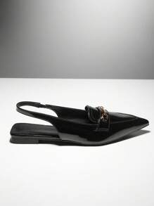 SHUZIA 女士尖头舒适柔软一脚蹬平底鞋 - 黑色 - 查看 6