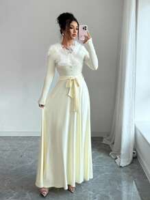 Elenzga Vestido decorativo floral 3D elegante - Albaricoque - Ver 4