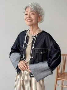 FRIFUL 休閒時尚百搭前扣式寬鬆女款牛仔夾克 - 藍色 - 查看 2