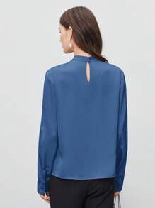 BizChic 女士秋季高领不对称设计褶饰宽松长袖上衣，基本款简约优雅别致商务休闲办公装，适合教师、婚礼、音乐会