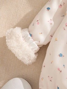 Souflis Souflis 1件女婴碎花连帽保暖外套，杏色，拉链前襟，罗纹袖口和下摆，秋冬季保暖时尚女婴外套，碎花连帽外套，秋季女婴外套 - 白色 - 查看 8