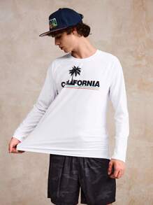 Surfspeed Men's Letter & Palm Tree Print Long Sleeve Rash Guard - White - View 4