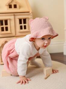 SHEIN 2pcs Baby Girls' Fashion Cute Long Sleeve Dress & Hat Set - Pink - View 6