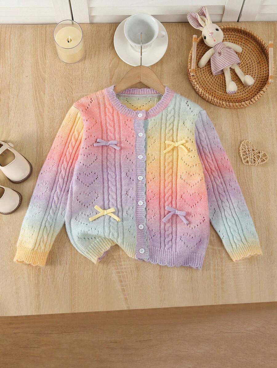 Cardigan lavorato a maglia a colori arcobaleno per ragazze, maglione a maniche lunghe con collo tondo, versatile, elegante, alla moda, confortevole, adatto per la scuola, l'uso quotidiano, la casa, l'esterno, i viaggi, in autunno/inverno