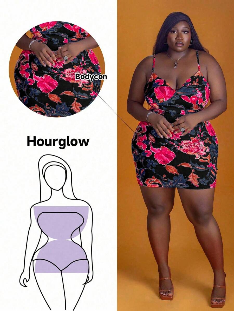 CurvyTilda 加大花卉印花吊带紧身连衣裙，夏季 - 彩色 - 查看 1