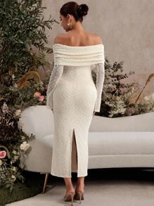 MaterniChic Fall Clothes,Autumn Clothes,Maternity Autumn/Winter Clothes Maternity Maternity Solid Color Pleated Off Shoulder Long Sleeve Fitted Elegant Dress Maternity Baby Shower Dress Pregnancy Photoshoot Dress Off Shoulder White Dress Maternity Dress Maternity Photoshoot Dress White Maternity Dress