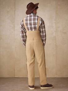 Manfinity Homme Mono holgado de pana caqui con parches y tirantes, estilo callejero, primavera/verano - Caqui - Ver 2