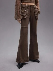 ROMWE Grunge Punk Vintage Distressed Y2K Flare Jeans - Brown - View 6