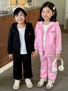 Genkimix Kids 2pcs/Set Toddler Boys' Black Knit Sweatshirt With Print, Korean Fashion Style, Back To School Outfit - Black - View 1