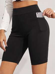 SHEIN EZwear Wide Waistband Patch Pocket Biker Shorts
