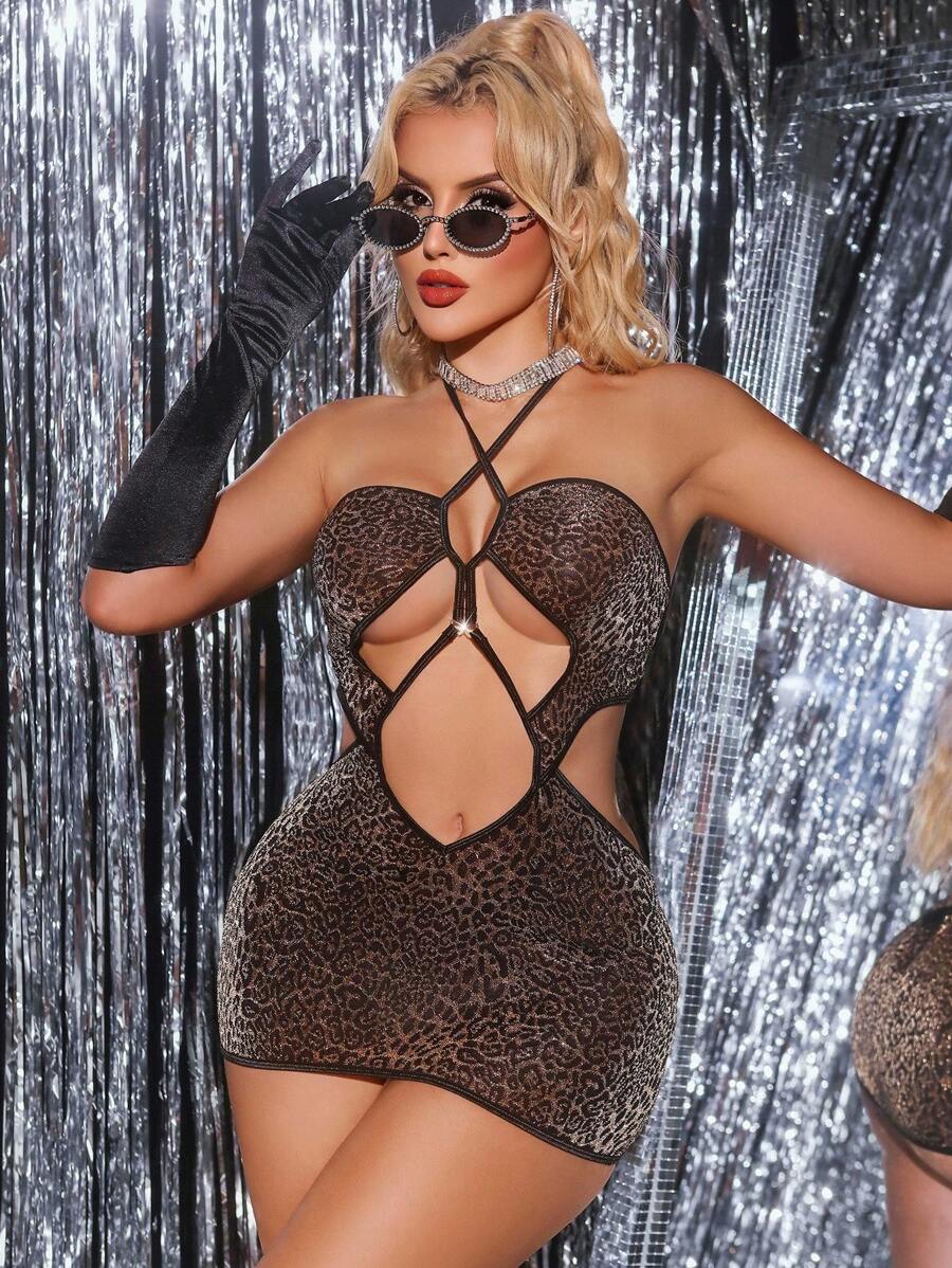 MidnightGlam Leopard Print Backless Sexy Nightgown For Women For Rave