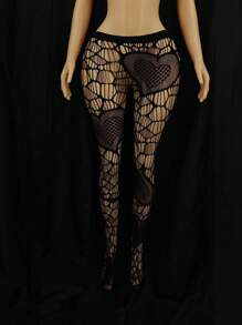 大尺碼女性愛心中空花邊網襪性感吊帶襪褲