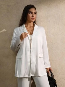 EMERY ROSE Áo khoác Blazer tay dài màu trắng thêu ren buộc dây thanh lịch cỡ lớn dành cho nữ - trắng - Xem 4