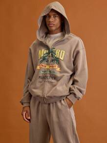Musero Áo hoodie nam nhuộm màu, kiểu dáng rộng rãi, có khóa kéo, vai rớt, thích hợp cho kỳ nghỉ xuân, du lịch hoặc mặc nhà. - Cà phê nâu - Xem 1