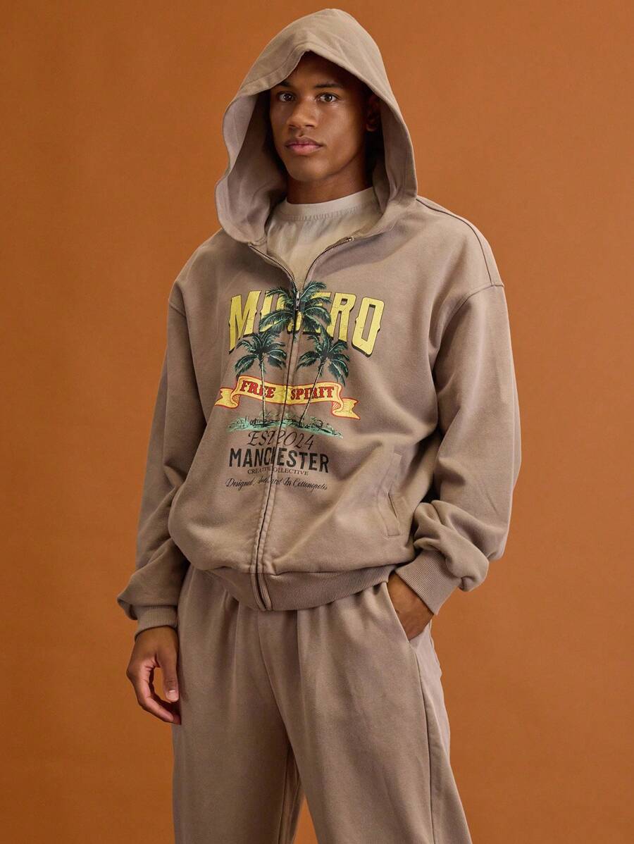 Musero Áo hoodie nam nhuộm màu, kiểu dáng rộng rãi, có khóa kéo, vai rớt, thích hợp cho kỳ nghỉ xuân, du lịch hoặc mặc nhà. - Cà phê nâu - Xem 1