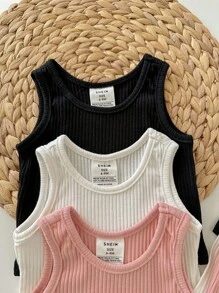 6 件装女婴休闲针织纯色背心和短裤睡衣套装（带松紧腰带） - 彩色 - 查看 6