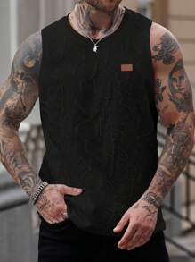 Manfinity Homme 男士休闲字母压纹背心，夏季男士黑色背心 - 黑色 - 查看 4