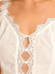 CAJUNI Boho Style Vacation Casual Tropical Contrast Lace Tank Top - White - View 7