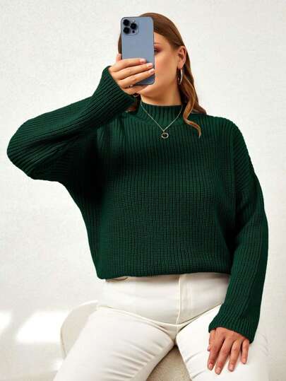 SHEIN Women's Stand Collar Drop Shoulder Sweater