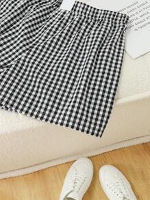 SHEIN Tall CURVE Plus Size Women's Fashion Red Woven Plaid Shorts For Summer Valentine's Day