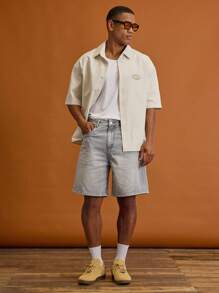 Musero 水洗宽松纽扣开合牛仔短裤 基本款春夏街头服饰 - 淺灰色 - 查看 5