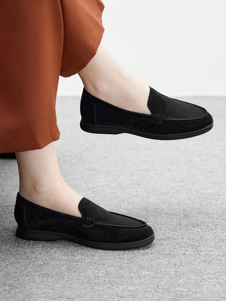 CUCCOO BIZCHIC Women's Fashion Black Suede Comfortable Casual Loafers Flats, Shoes Suitable For Outdoor, Commuting, Work, Daily Wear, Versatile For Christmas Spring Shoes