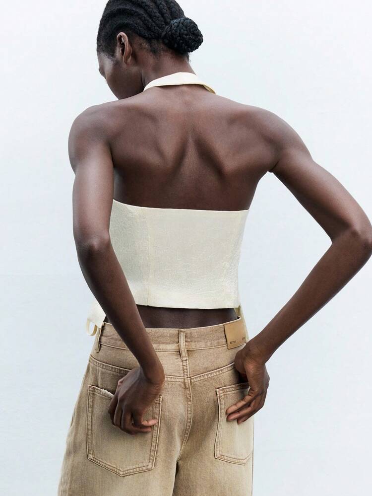 SHEIN Maija 2025 Autumn Casual Fashion Vacation Women's Halter Tie Design Tank Top, Suitable For Party, Wedding Guest, Music Festival, Graduation, Brunch, Cold-Shoulder Top, Basic Top, Casual Business Wear