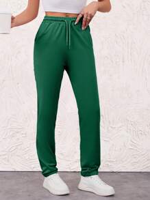 SHEIN Pantalones jogger de mujer de algodón con cordón y bolsillos