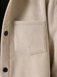 SHEIN 男童休闲韩版可爱胸贴袋保暖防风外套，适合上学、花园、海滩、生日等场合，春、夏、秋、冬皆宜，男童冬季外套，男童灯芯绒外套，男童保暖外套，男童秋季外套 - 卡其色 - 查看 4