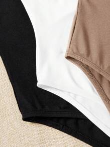 SHEIN EZwear 3 件套女士黑色、白色、棕色高领紧身衣，休闲紧身衣，适合夏季