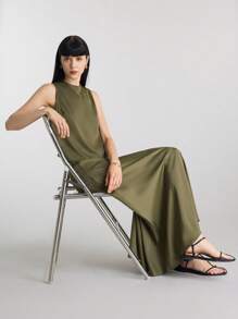 Ontre 夏季女士办公室休闲宽松都市风格，2025 年新款，优雅通勤，军绿色，吊带背心上衣和裙子套装 - 軍綠色 - 查看 7