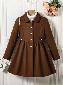 Sparklyn 女童单排扣时尚翻领中长款喇叭大衣