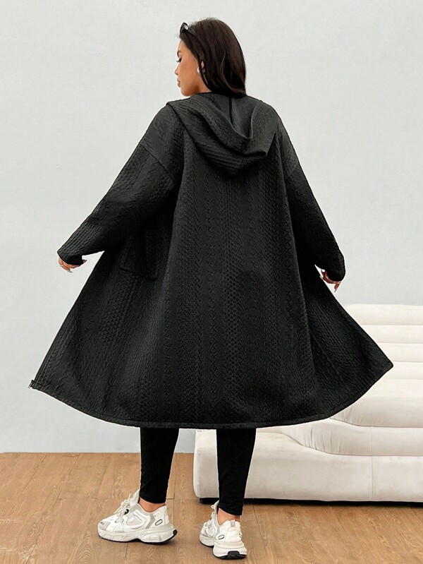 SHEIN EZwear Plus Size 3D Textured Cable Knit Long Cardigan, Autumn/Winter Fall