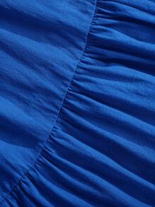 Young Girl Vacation Casual Fashion Woven Solid Color Open Back Sundress - Dark Wash - View 7