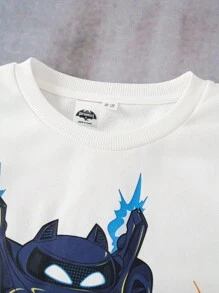 Batwheels X SHEIN 青少年男孩汽车印花撞色条纹圆领运动衫