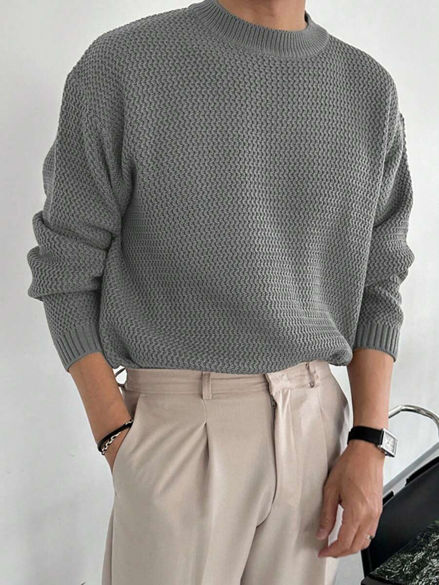 DAZY Men's Casual Loose Fit Long Sleeve Sweater, Grey, Autumn