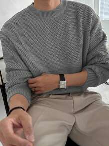 DAZY Men's Casual Loose Fit Long Sleeve Sweater, Grey, Autumn