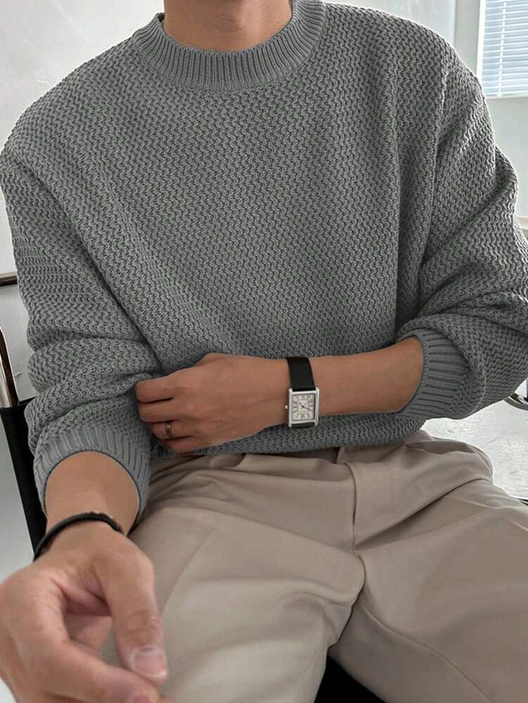 DAZY 男士休闲宽松长袖毛衣，灰色，秋季 - 深灰色 - 查看 5