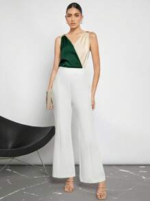 BizChic Spring/Summer New Solid Color Patchwork Metal Decor Casual Shirt, Chic Elegant Urban Commute Daily Versatile Romantic 90s Retro, Suitable For Christmas, New Year, Valentine's Day, Party, Beach, Graduation, Fashion, Festival, Holiday, Wedding Guest, Brunch, Airport, Multi-Occasion - Dark Green - View 3