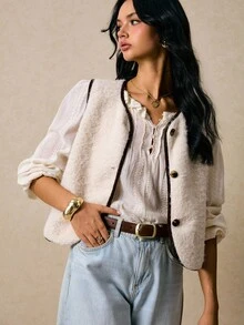 Poéselle Chaleco casual de mujer con solapa de un solo abotonado