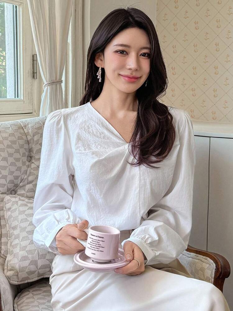 Women's Twist Knot Design Casual Elegant Blouse Fall Tops