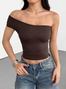 SHEIN EZwear 1件棕色针织女式多穿修身上衣