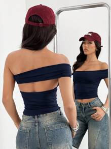 SHEIN EZwear Tops ajustados de verano de diseño multifuncional de punto en azul marino para mujeres