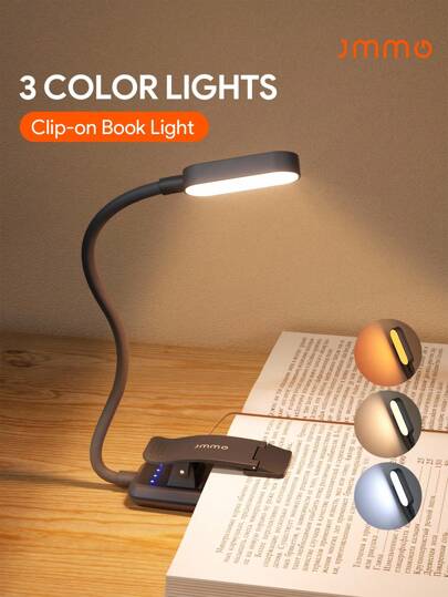 JMMO ไฟหนังสือ 16 หลอด LED แบตเตอรี่ชาร์จได้ สำหรับอ่านหนังสือในเตียง ดูแลสายตา 3 อุณหภูมิสี, ปรับความสว่างแบบราบเรียบ, ไฟหนีบสำหรับคนรักหนังสือ